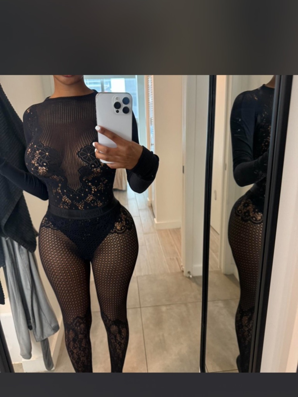 Wolford Black Lace Sheer Long-Sleeve Bodysuit